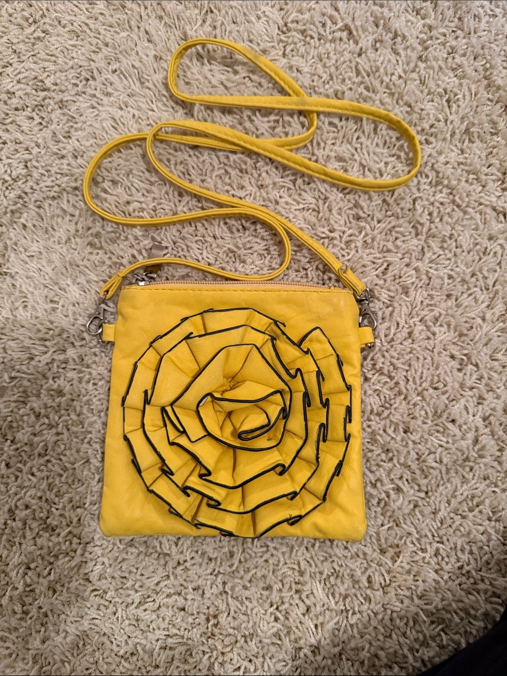 Yellow Floral Accent Crossbody Bag - Unbranded